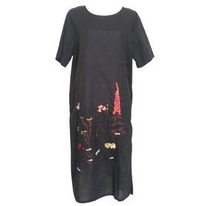 YESNO Black Linen Blend Dress Size XL Embroidered Short Sleeve